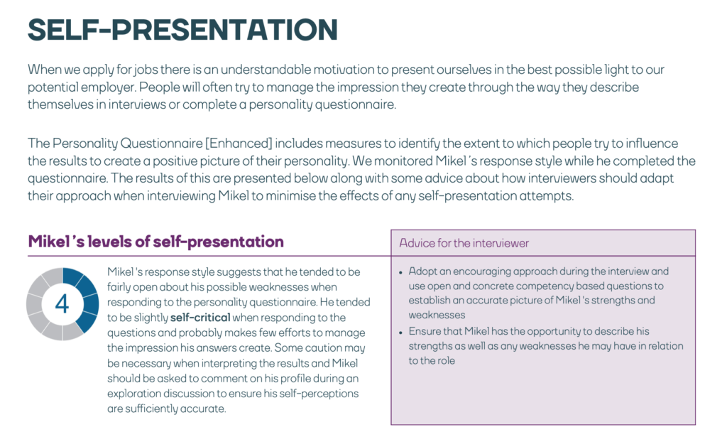 Interviewer report - self presentation