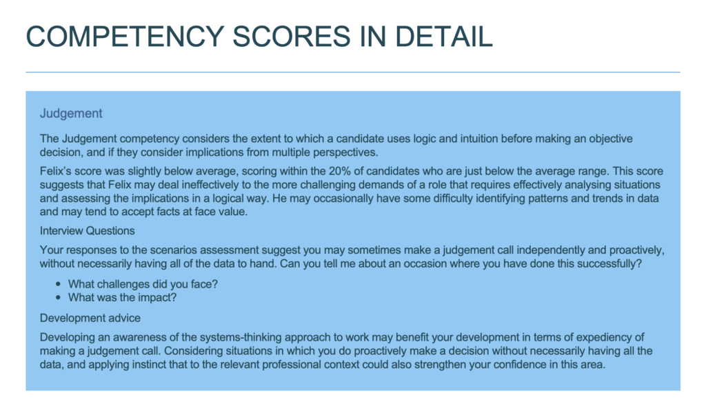 SJT Report - detailed competency scores