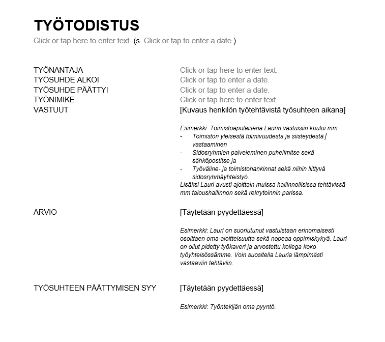 Ty todistuspohja Word muodossa Lataa Valmis Malli